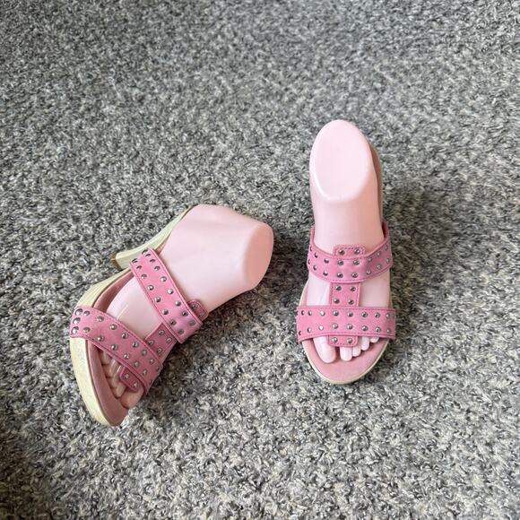 Naturalizer Vtg Y2K Clog Heels Sandals Pink Leather Studs Size 7 M Strappy - Picture 2 of 11